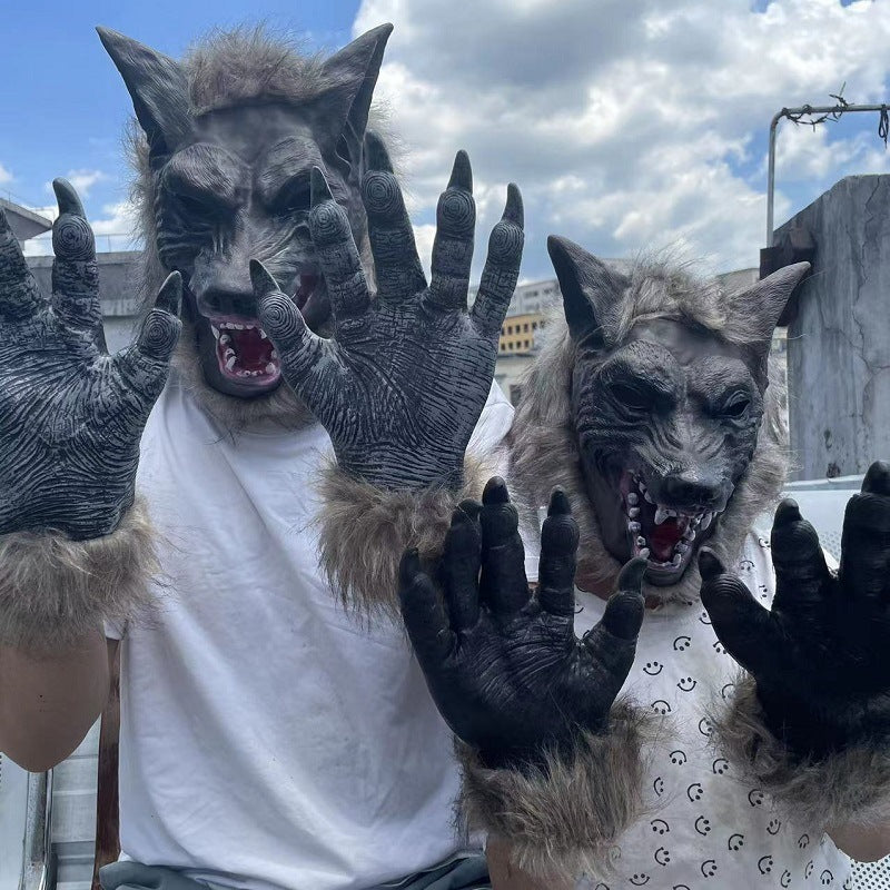 Halloween Wolf Head Wolf Gloves Animal Hood Mask