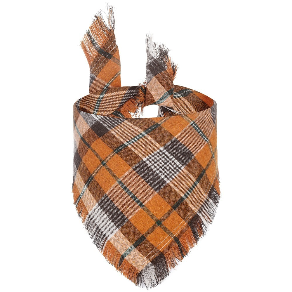 Vivifying Fall Dog Bandana With Tassels Edges Classic Plaid Triangle Dog Apparel Accessories Unny Dog Scarf Costume For Thanksgiving Photo Prop And Party Decor