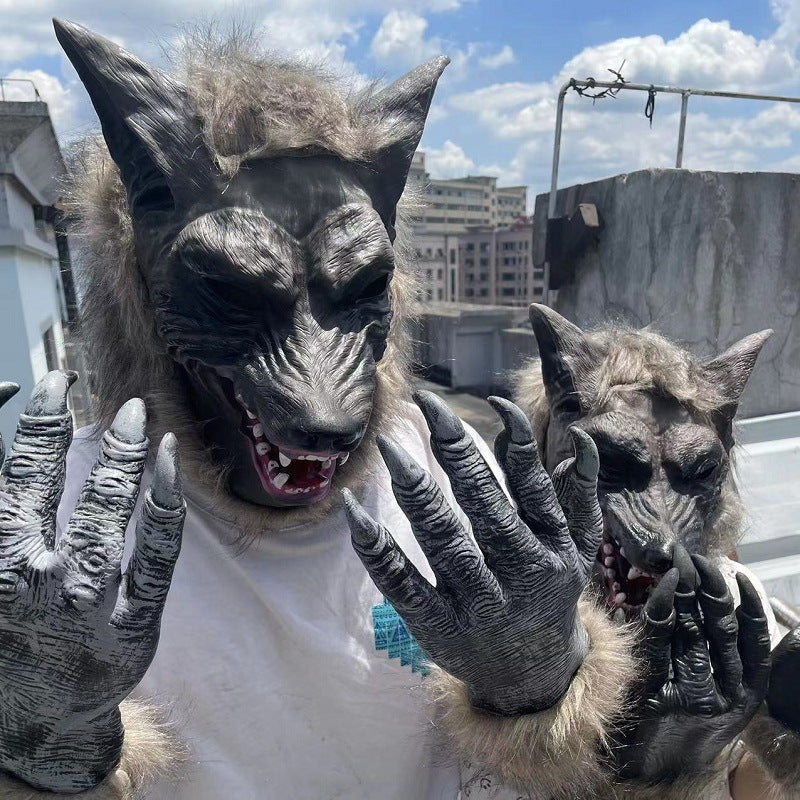 Halloween Wolf Head Wolf Gloves Animal Hood Mask