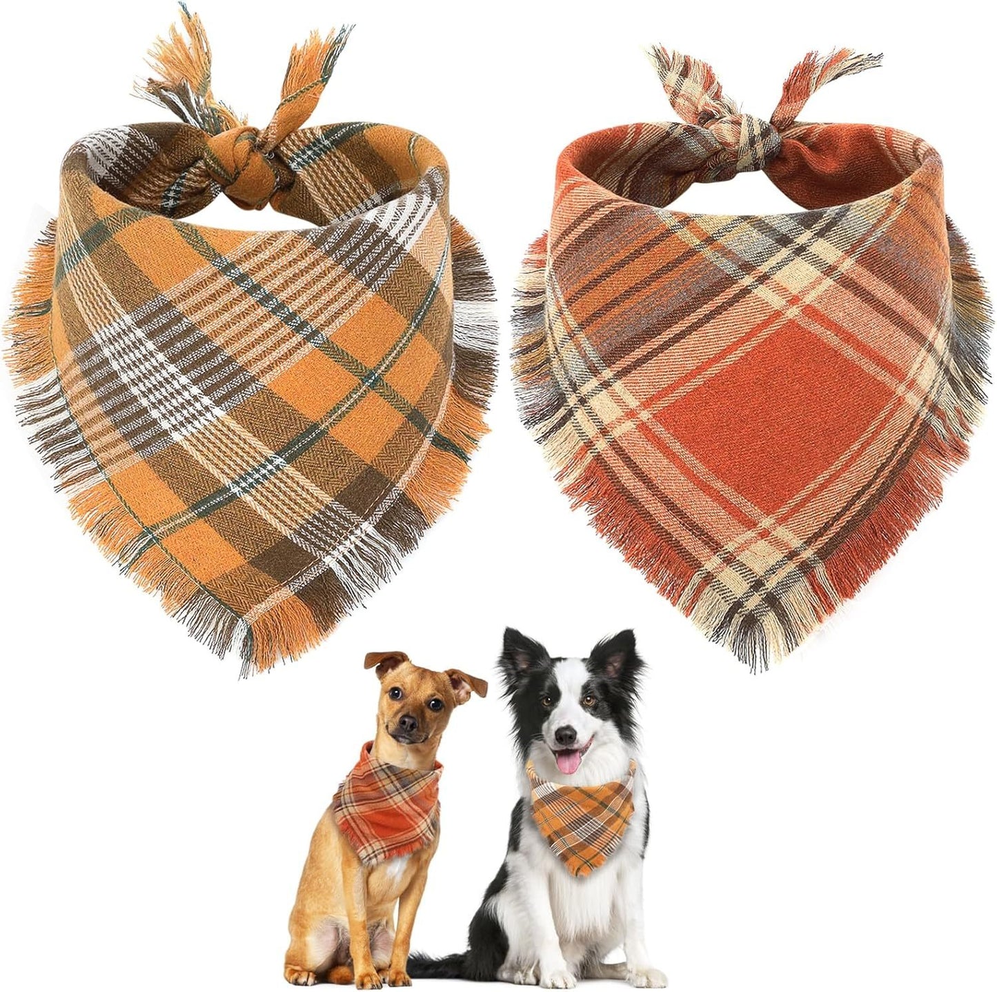 Vivifying Fall Dog Bandana With Tassels Edges Classic Plaid Triangle Dog Apparel Accessories Unny Dog Scarf Costume For Thanksgiving Photo Prop And Party Decor