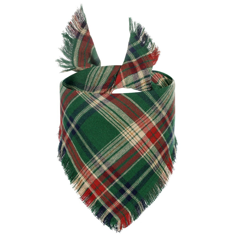 Vivifying Fall Dog Bandana With Tassels Edges Classic Plaid Triangle Dog Apparel Accessories Unny Dog Scarf Costume For Thanksgiving Photo Prop And Party Decor