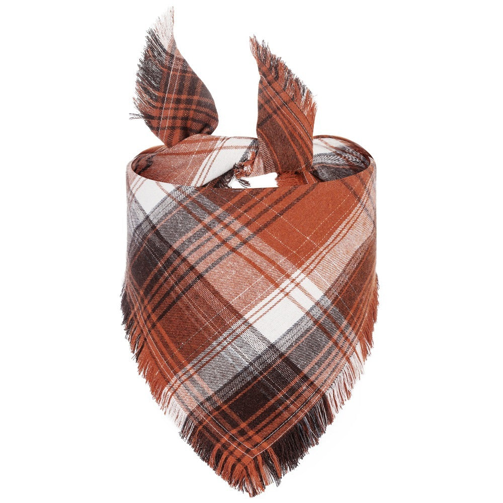Vivifying Fall Dog Bandana With Tassels Edges Classic Plaid Triangle Dog Apparel Accessories Unny Dog Scarf Costume For Thanksgiving Photo Prop And Party Decor