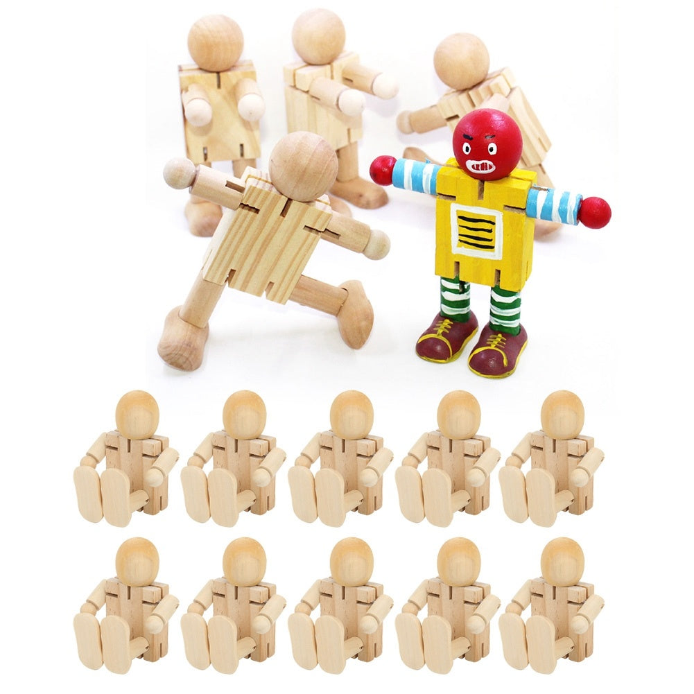 10PCS Unfinished Wooden Robot Wood People Shapes Figures for DIY Painting Arts Crafts