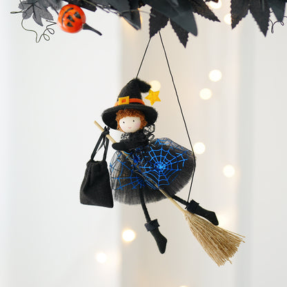 Halloween Ghost Festival Witch Angel Holding Broom Gauze Skirt Pendant Ornament