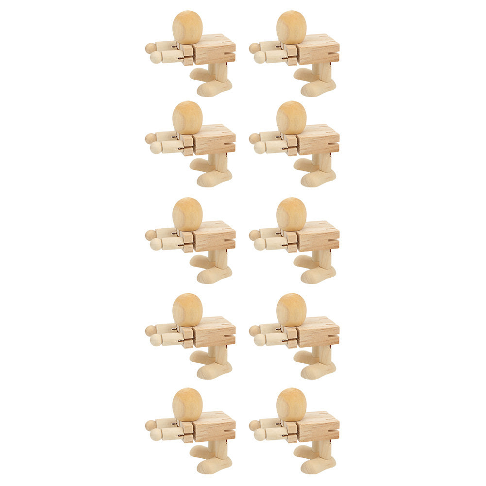 10PCS Unfinished Wooden Robot Wood People Shapes Figures for DIY Painting Arts Crafts