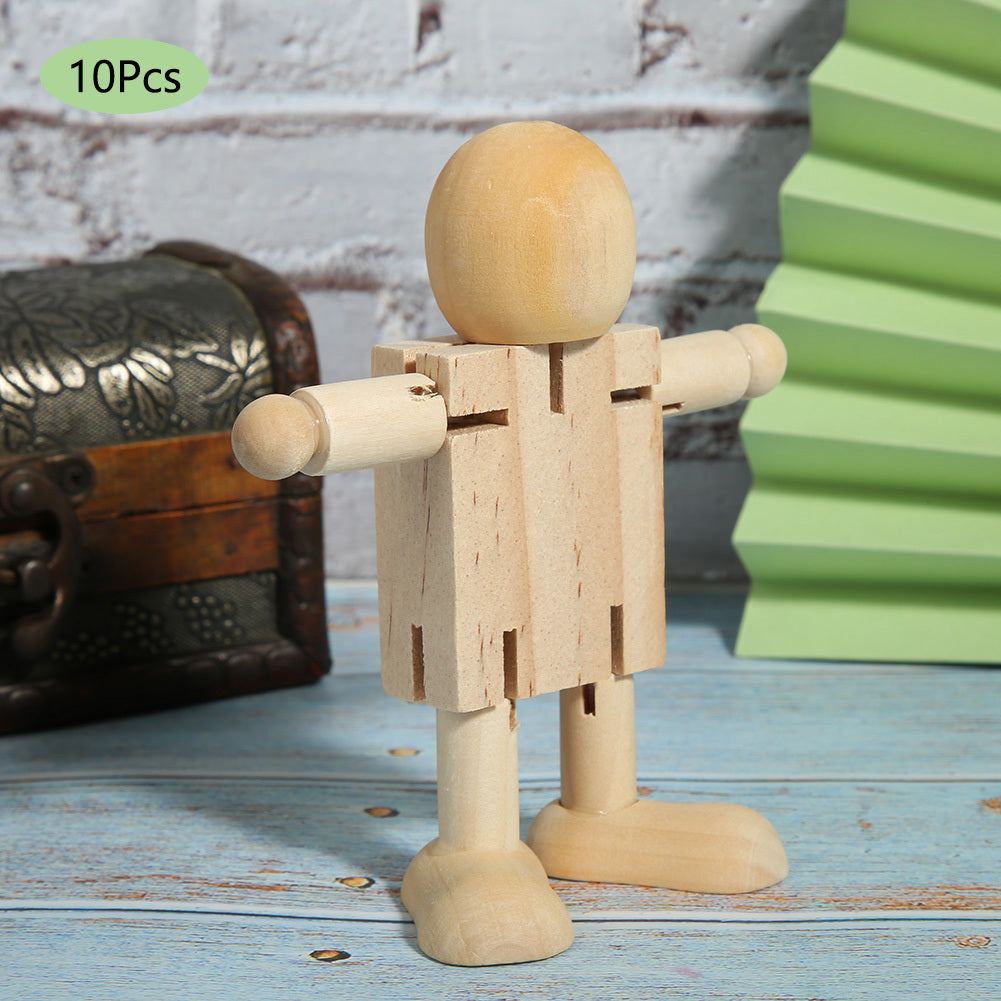 10PCS Unfinished Wooden Robot Wood People Shapes Figures for DIY Painting Arts Crafts