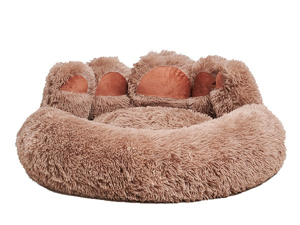 Thickened Warm Kennel For Pets With Bear Paw Shape House - Teddy Kennel With Removable Washable Cat Fluffy Dog Bed Mat For Deep Sleeping - Keeping Warm