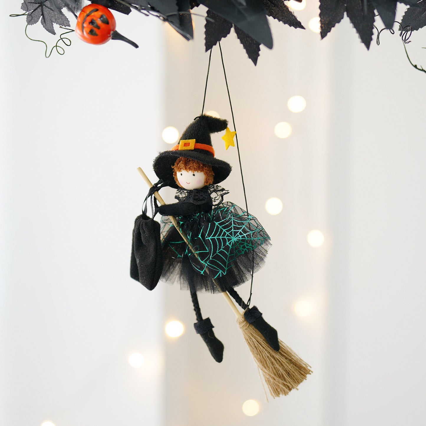 Halloween Ghost Festival Witch Angel Holding Broom Gauze Skirt Pendant Ornament