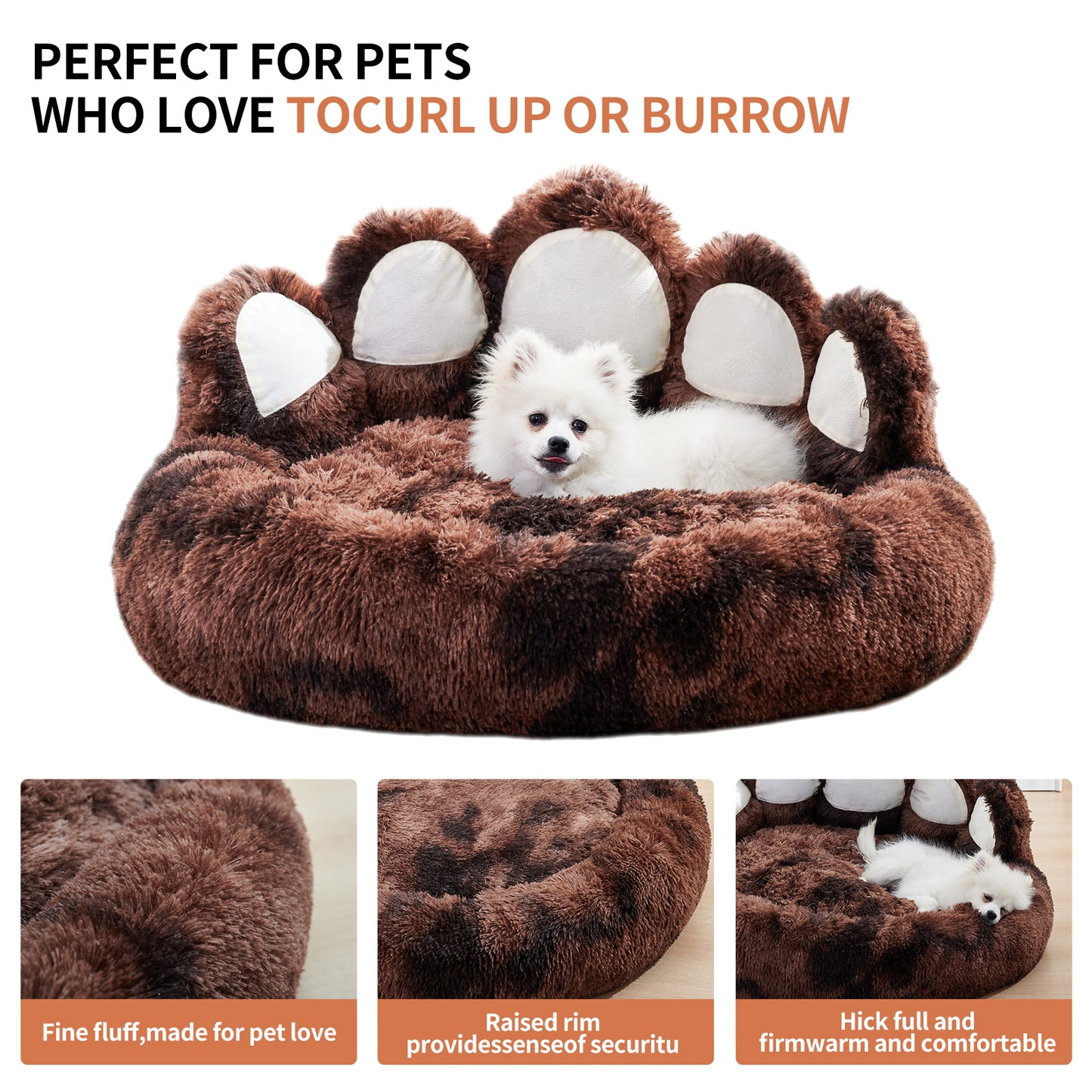 Thickened Warm Kennel For Pets With Bear Paw Shape House - Teddy Kennel With Removable Washable Cat Fluffy Dog Bed Mat For Deep Sleeping - Keeping Warm