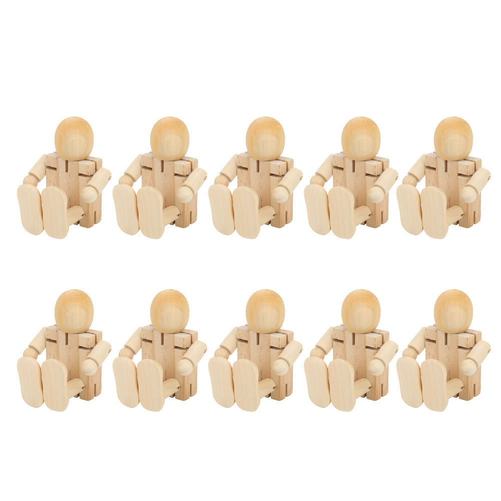 10PCS Unfinished Wooden Robot Wood People Shapes Figures for DIY Painting Arts Crafts