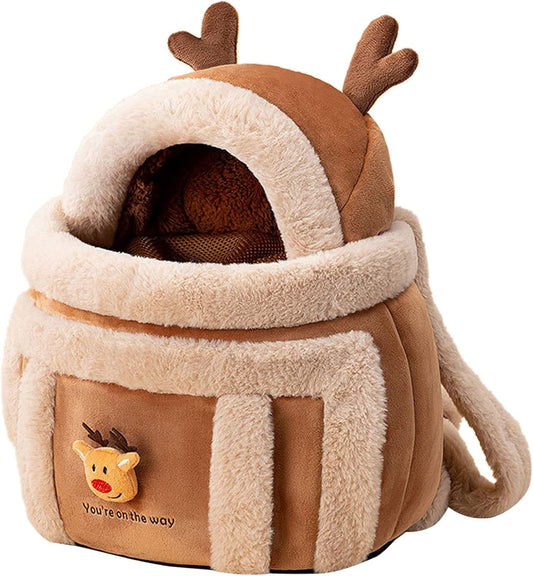 Carrier Bag Backpack Carrier Dog Travel Bag Pet Winter Outdoor Carriers Plush Reindeer Bag With Hand Warmers