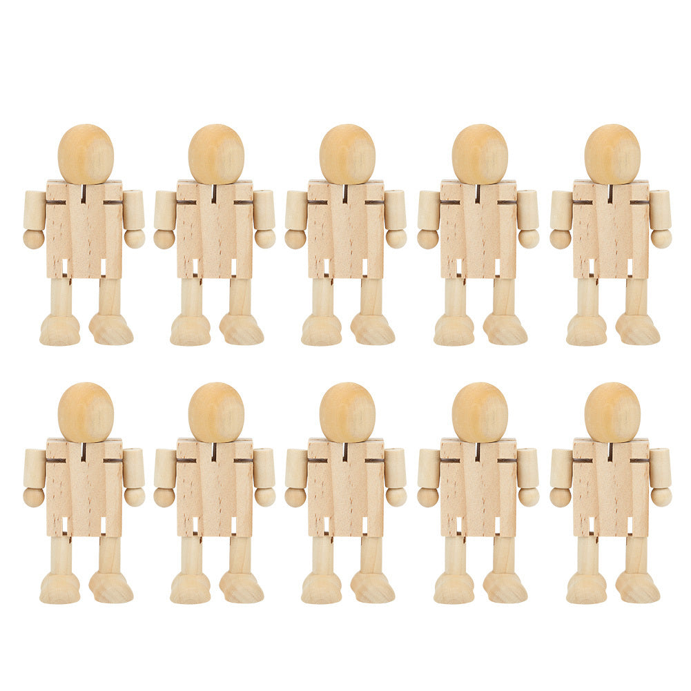 10PCS Unfinished Wooden Robot Wood People Shapes Figures for DIY Painting Arts Crafts