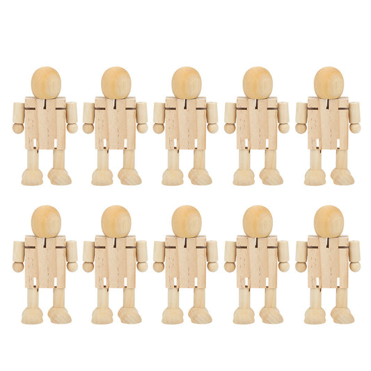 10PCS Unfinished Wooden Robot Wood People Shapes Figures for DIY Painting Arts Crafts