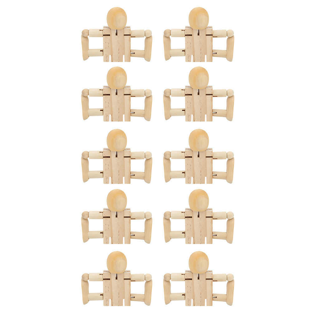 10PCS Unfinished Wooden Robot Wood People Shapes Figures for DIY Painting Arts Crafts