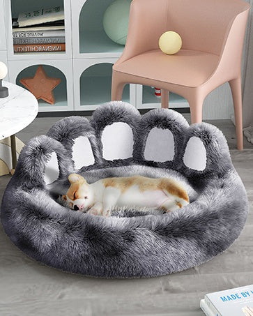 Thickened Warm Kennel For Pets With Bear Paw Shape House - Teddy Kennel With Removable Washable Cat Fluffy Dog Bed Mat For Deep Sleeping - Keeping Warm