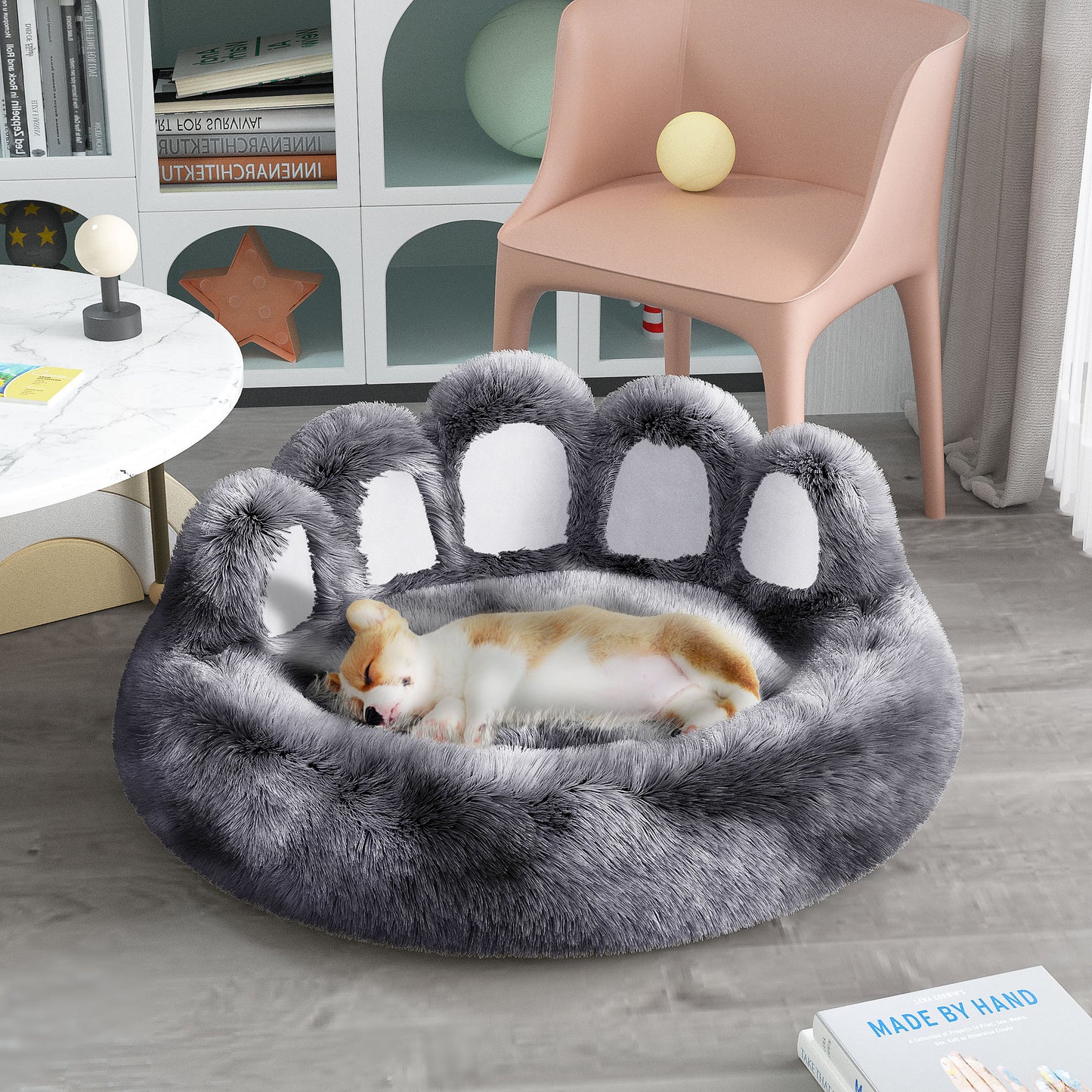 Thickened Warm Kennel For Pets With Bear Paw Shape House - Teddy Kennel With Removable Washable Cat Fluffy Dog Bed Mat For Deep Sleeping - Keeping Warm