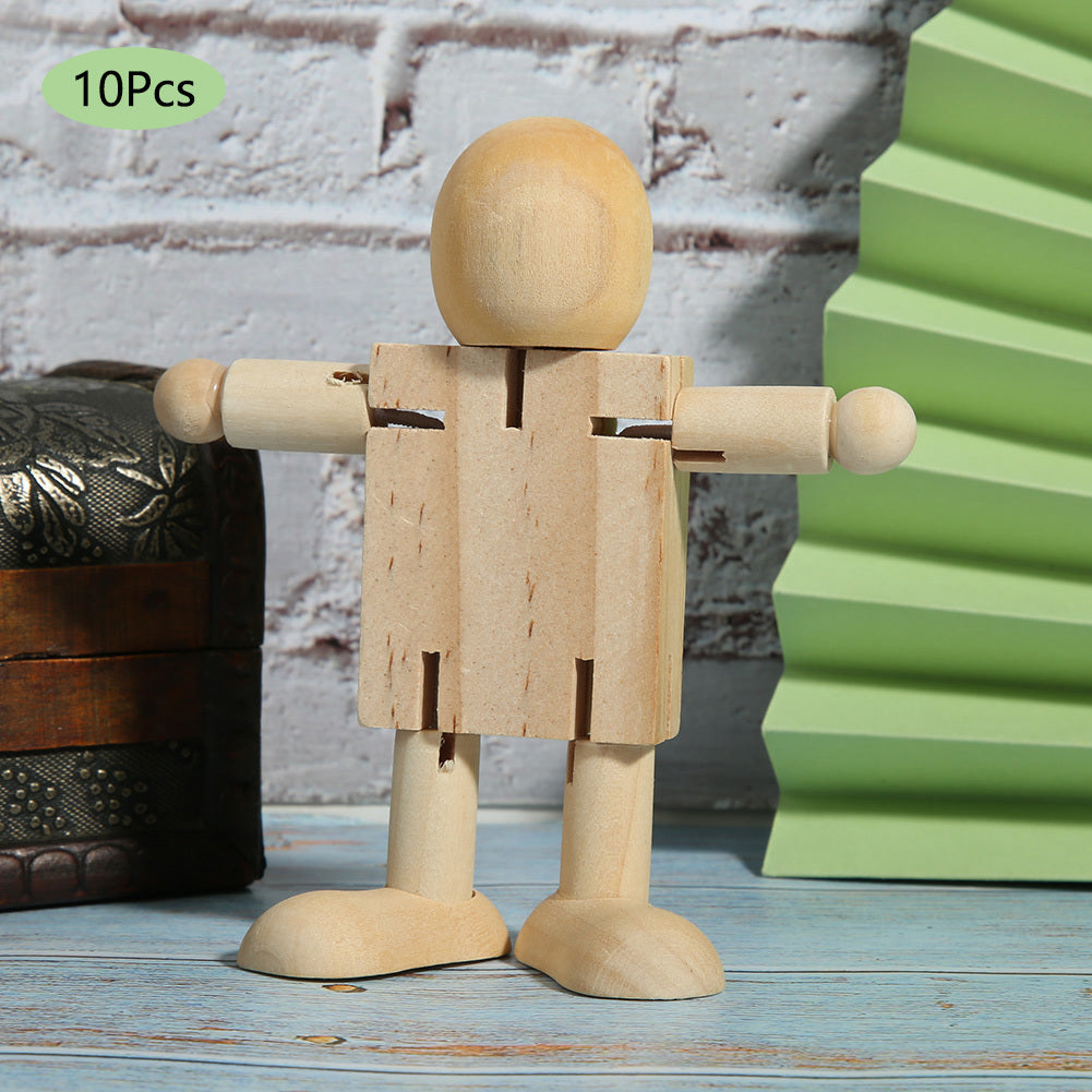 10PCS Unfinished Wooden Robot Wood People Shapes Figures for DIY Painting Arts Crafts