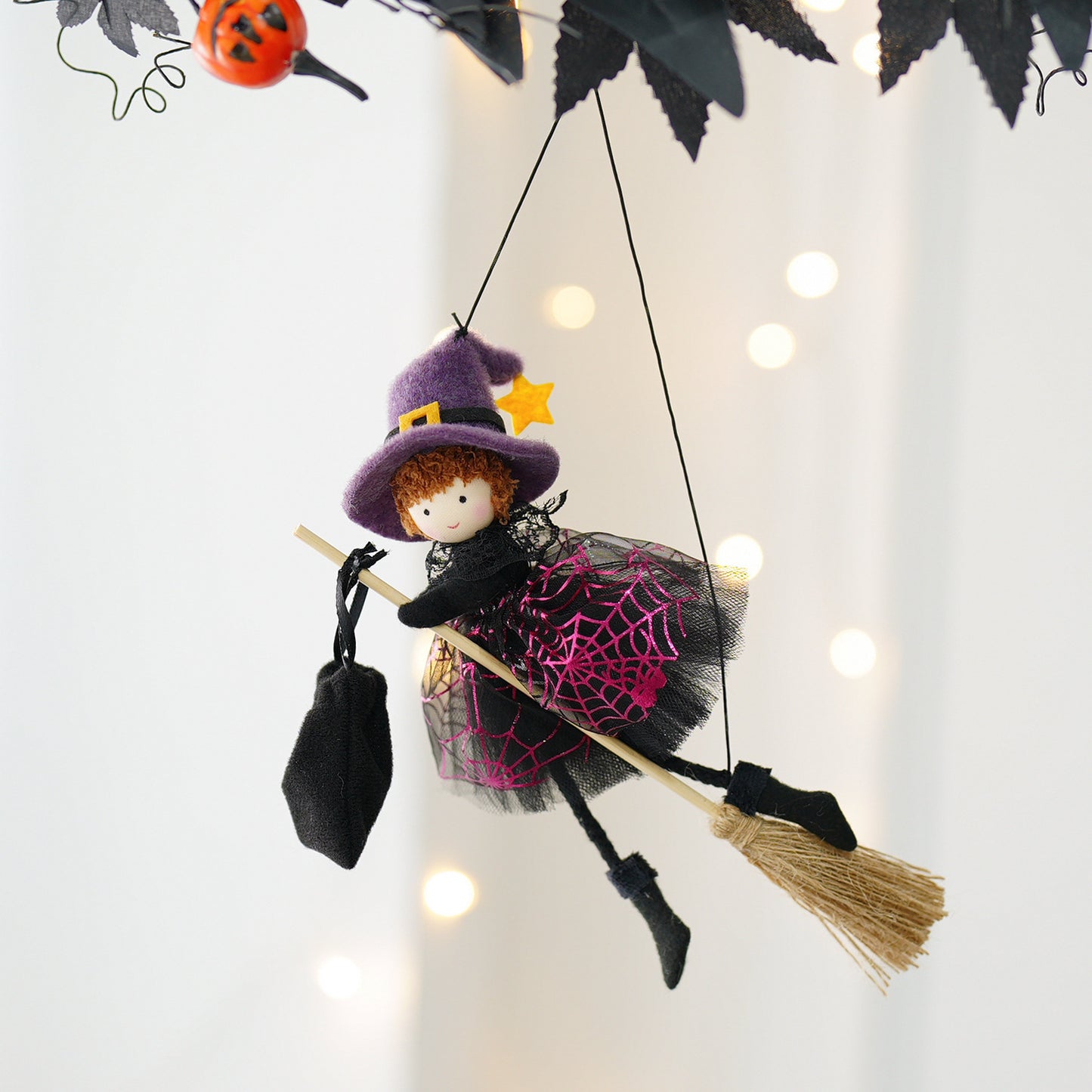Halloween Ghost Festival Witch Angel Holding Broom Gauze Skirt Pendant Ornament