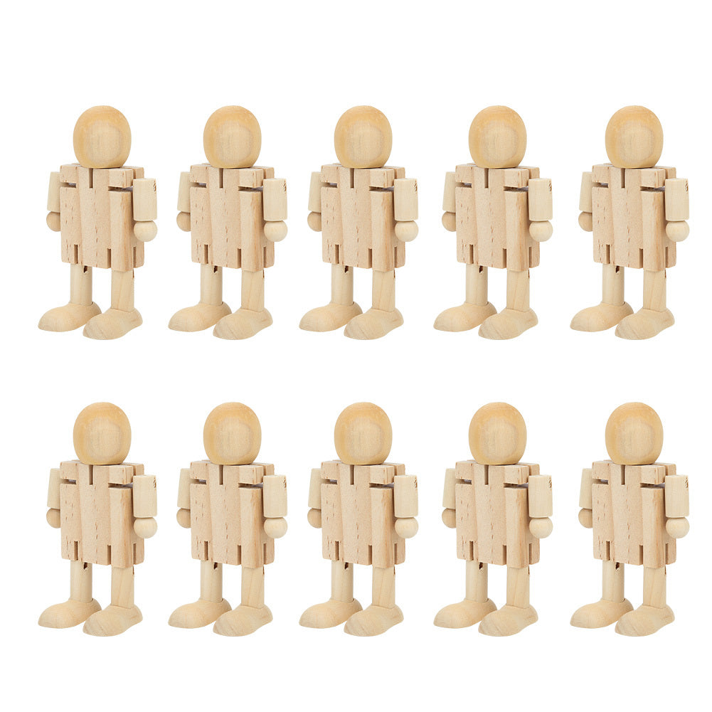 10PCS Unfinished Wooden Robot Wood People Shapes Figures for DIY Painting Arts Crafts