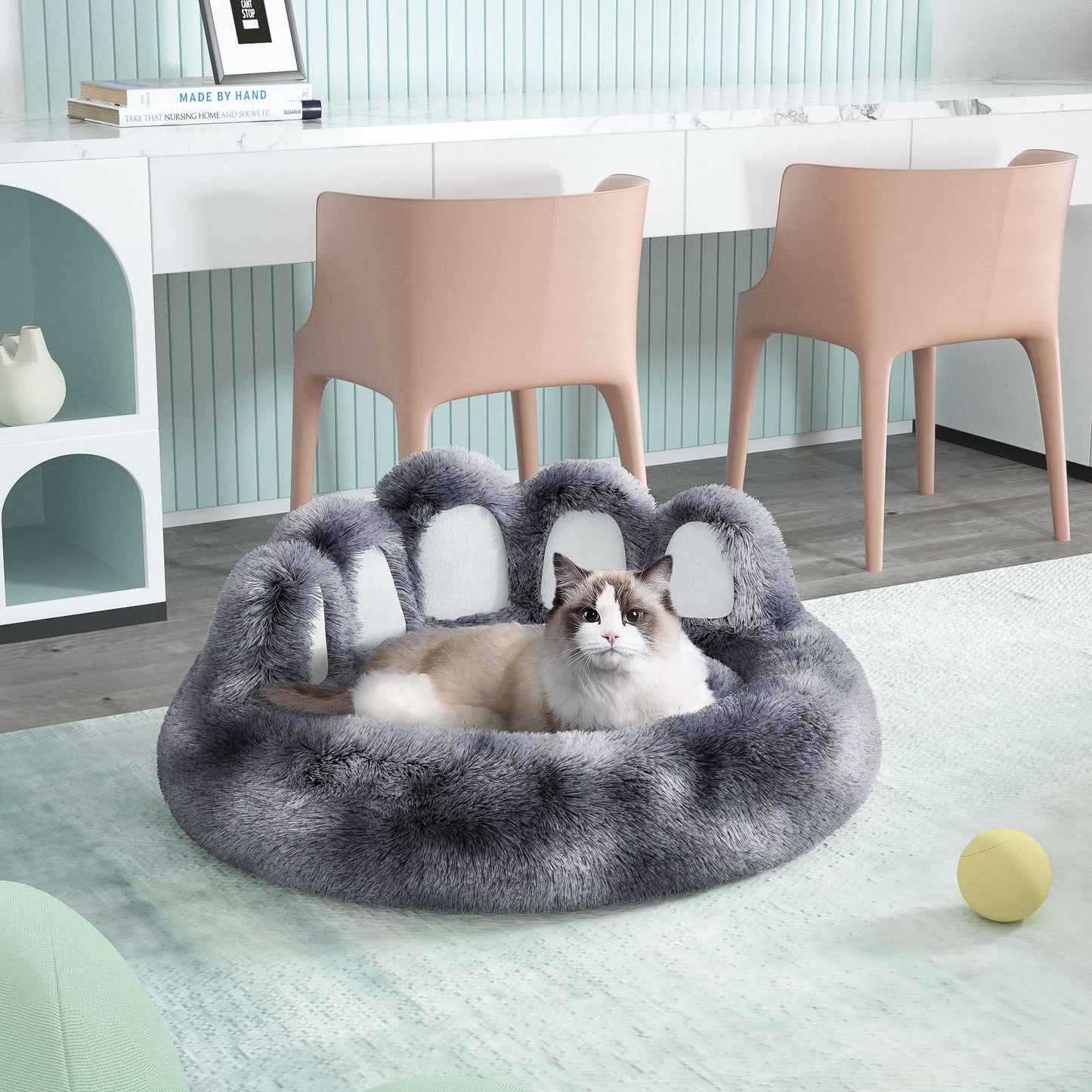 Thickened Warm Kennel For Pets With Bear Paw Shape House - Teddy Kennel With Removable Washable Cat Fluffy Dog Bed Mat For Deep Sleeping - Keeping Warm