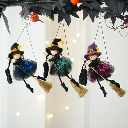 Halloween Ghost Festival Witch Angel Holding Broom Gauze Skirt Pendant Ornament