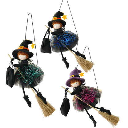 Halloween Ghost Festival Witch Angel Holding Broom Gauze Skirt Pendant Ornament