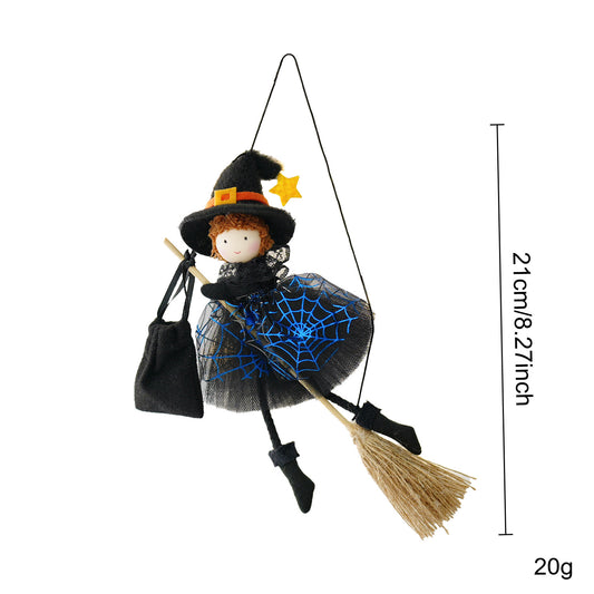 Halloween Ghost Festival Witch Angel Holding Broom Gauze Skirt Pendant Ornament